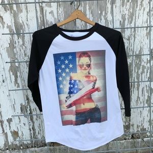 Bowery American flag baseball tee